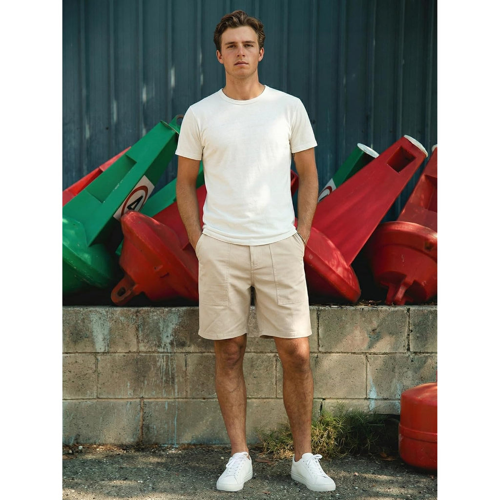 Jmierr Men'S Cotton Carpenter Work Shorts - Button & Elastic Waist, Multi-Pocket Casual Shorts