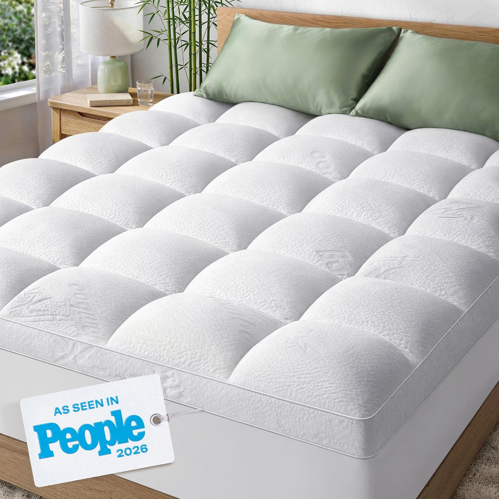 Extra-Thick King Size Mattress Topper - Ultra Plush & Soft Viscose Derived From Bamboo Mattress Pad, Naturally Cooling & Perfect For Full Body Support, Snow White