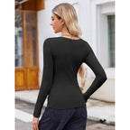 Zeagoo Women's Long Sleeve Scoop Neck Shirts Casual Slim Fit Rib Knit Tops Summer Fall Basic Business Work Tee