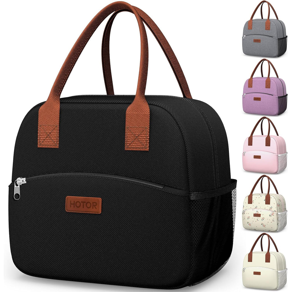 Hotor Lunch Bag For Women & Men - Wear-Resistant Insulated Lunch Box With Large Capacity, Multi-Functional Cooler Bag For Office, Picnic, Black, 10L,10.60" X 5.90" X 9.50"