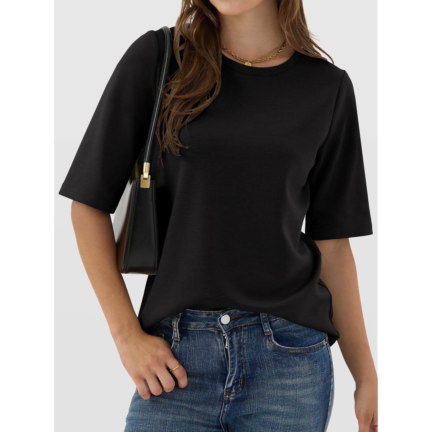ANRABESS Women’s Half Sleeve T-Shirt Tops | Soft Stretchy Breathable Spacer Basic Tees, Business Casual Work, Travel Vacation Outfits, Summer Fall All-Season Clothing