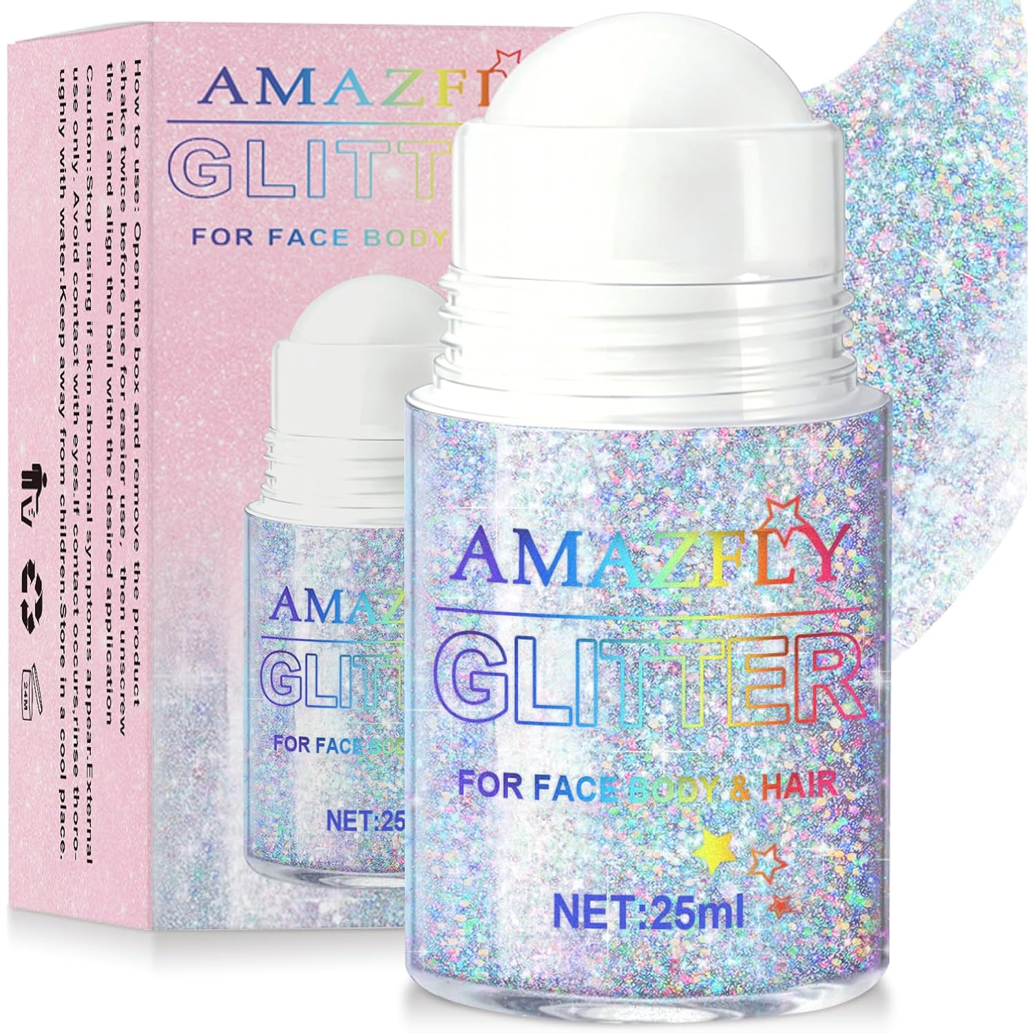 Roll-on Holographic Body Glitter Gel for Face and Hair, Chameleon Color Changing Glitter Gel Under Light, Chunky Mermaid Sequins Shimmer Makeup for Halloween Party Rave Accessories (Glint-Rainbow)
