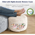 Stuffed Round Ottoman,Corduroy Pouf Ottoman Foot Rest,18 X 14 In,Beige | Memory Foam Filling,Pouf Storage Ottoman Footstool For Living Room,18 X 14 Floor Poufs For Couch,Footrest Only