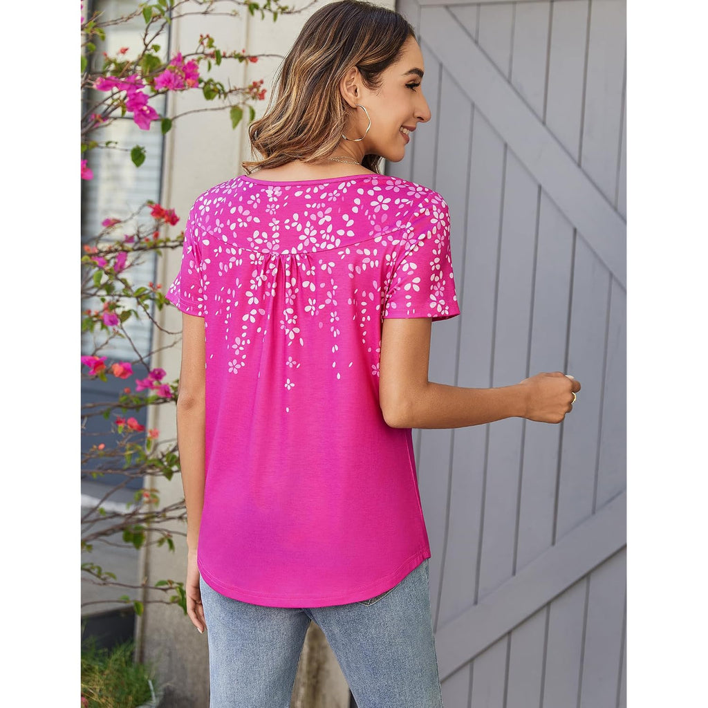Zeagoo Women Tunic Tops Dressy Casual Summer Short Sleeve Shirts Floral Loose Fit Pleated Boho Top S-XXL
