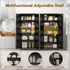 71" Kitchen Pantry Cabinet, Pantry Storage Cabinet With Doors And 4 Shelves, Metal Storage Cabinets For Kitchens, Living Room, Dinning Room, Assembly Required, Black