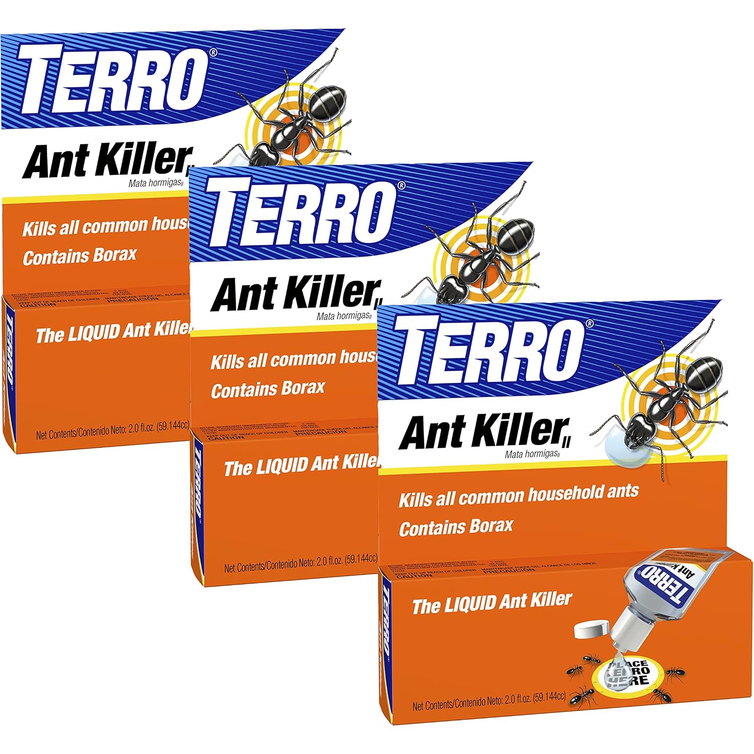 Terro Liquid Ant Killer 3-Pack Indoor Ant Baits With Borax - Kills Common Household Ants Including Ghost, Sugar, And Black Ants - Fast-Acting Pest Control, T200-3Sr
