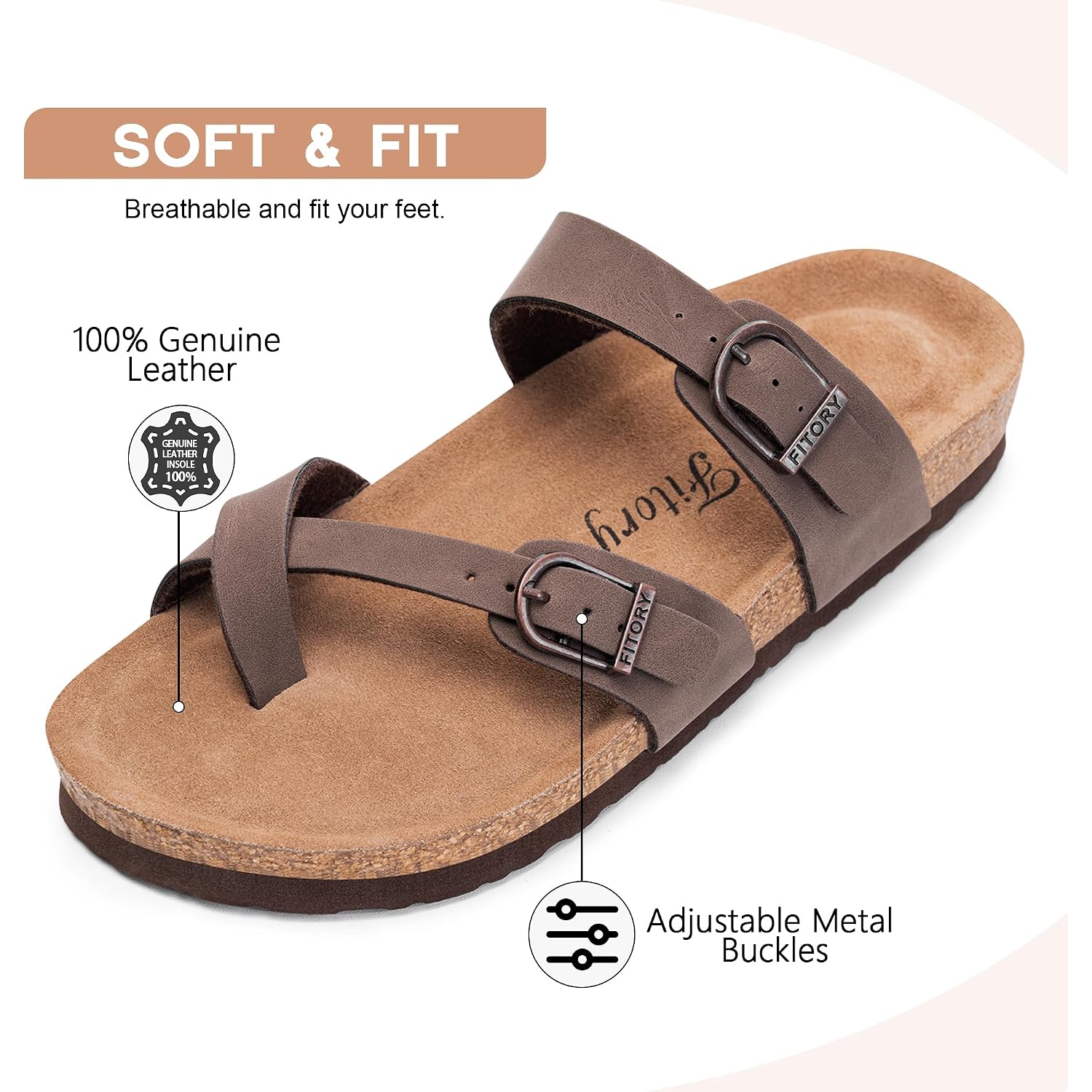 Fitory Women'S Slide Sandals With Soft Cork Footbed, Comfort Arch Support Flat Sandals For Summer Size 6-11