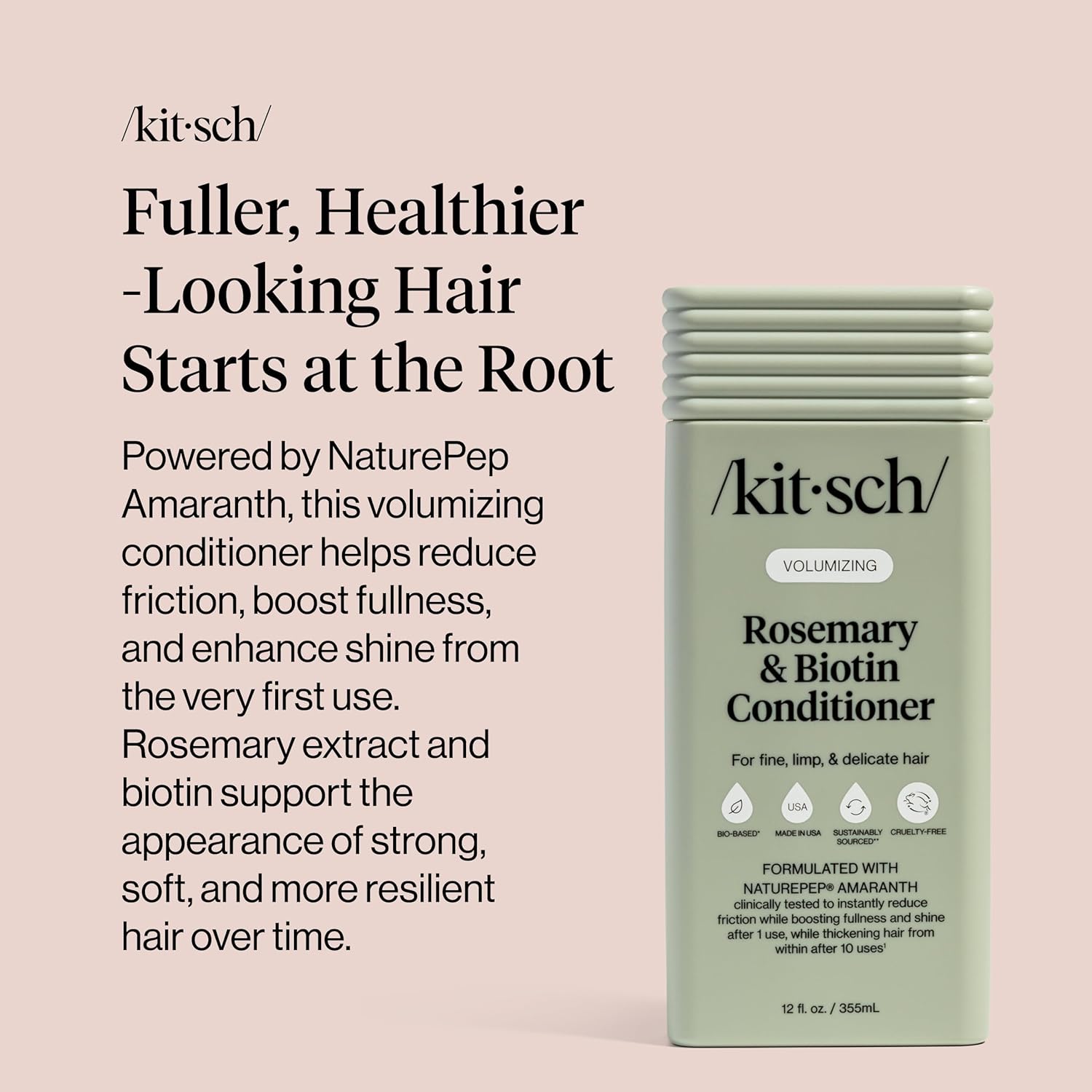 Kitsch Volumizing Rosemary & Biotin Liquid Conditioner for Women and Men for Hair Growth – Boosts Fullness & Shine After 1 Use, Thickening Bio-Based Hair Care, Color-Safe, Made in USA – 12.3 oz