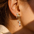 Triple Huggie Stacked Earrings for Women Gold Chain Drop Dangle Earrings Cute Statement CZ Earrings Trendy Dainty Jewelry Gift