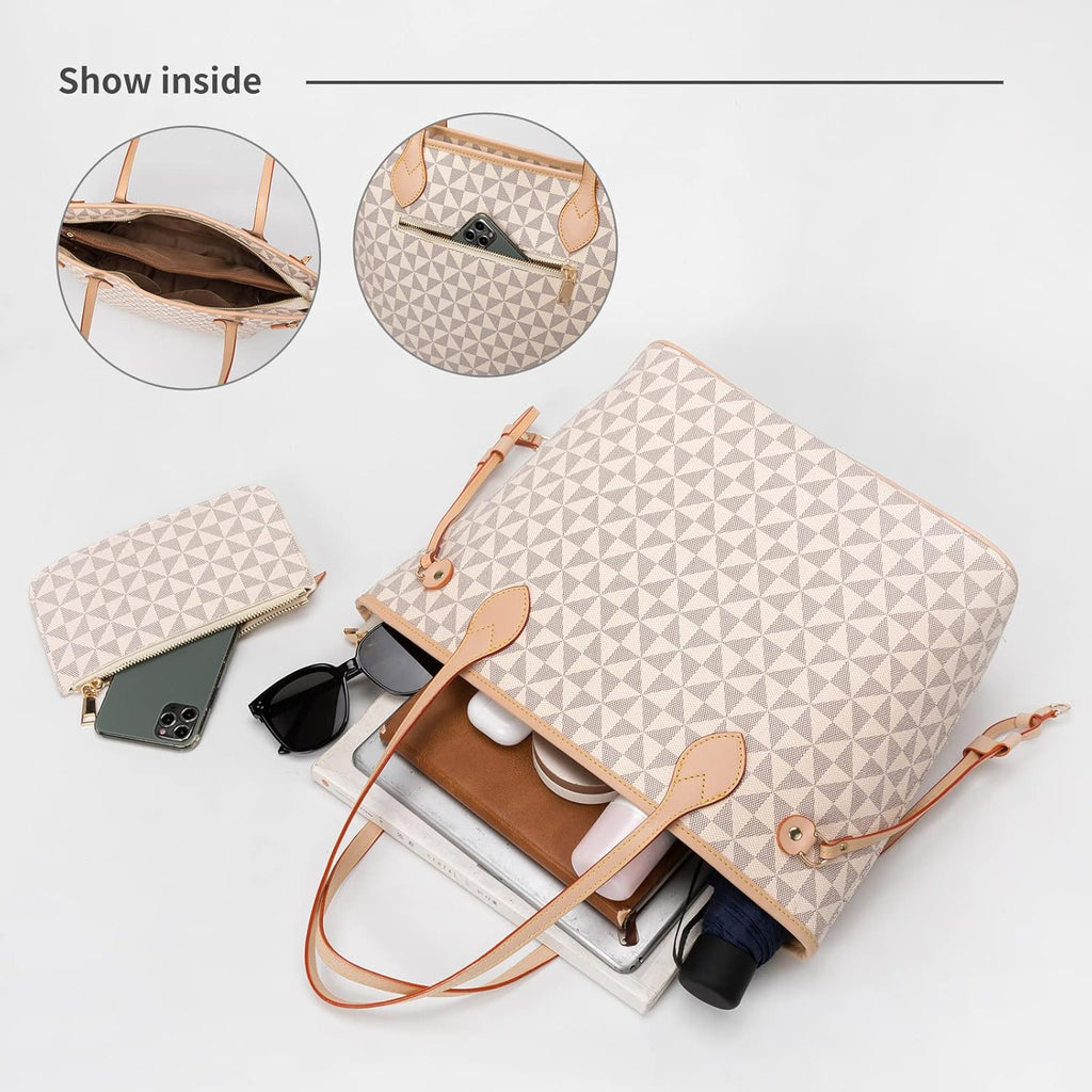 Lacel Urwebin Handbags for Women Designer Fashion Purses Top Handle Satchel Shoulder Bags 2pcs with Small Wallet (White)