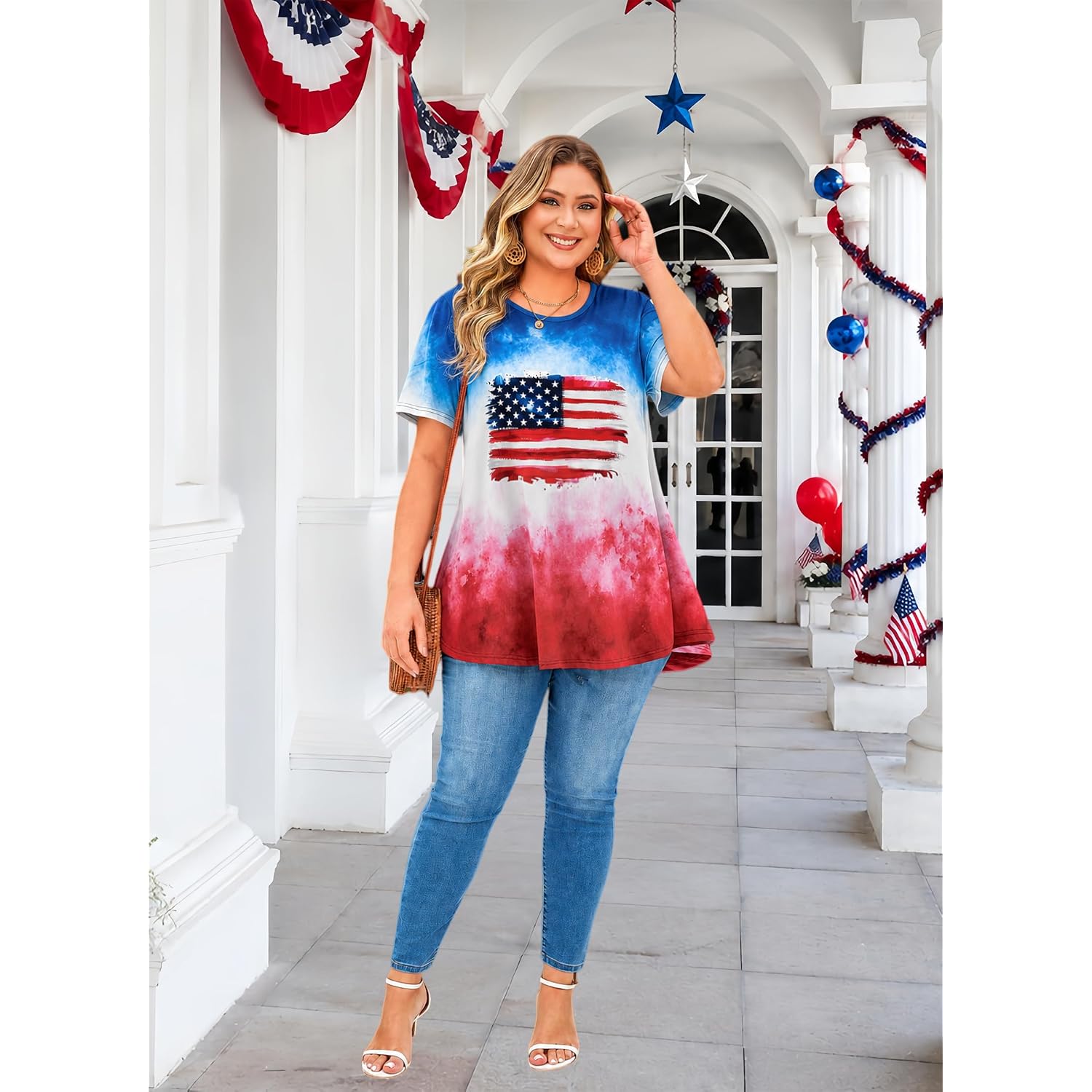 Womens Plus Size Tops Short Sleeve Swing Flare Flowy Tunic Loose Fit Summer Casual Blouses To Wear With Leggings