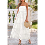 Dowerme Womens Summer Maxi Dresses 2026 Casual Spaghetti Strap Smocked Eyelet Cotton Dress Long Beach Vacation Sundress