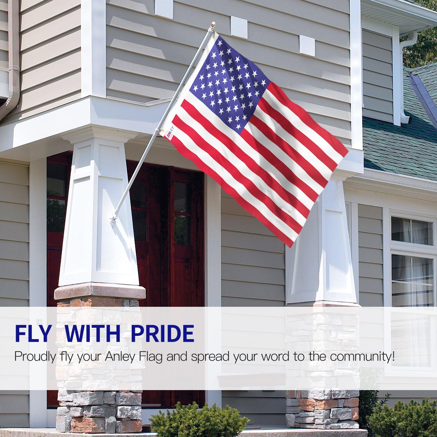 Anley Fly Breeze 3X5 Foot American National Polyester Flag - Vivid Color And Fade Proof - Canvas Header And Double Stitched - The Us National Flags With Brass Grommets 3 X 5 Ft