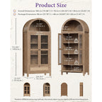 71" Tall Arched Pantry Cabinet With Innovative Drawer, Kitchen Cabinet With Anti-Tipping Device And Glass Door, Versatile Cupboard For Kitchen, Dining, Natrual
