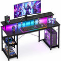 Odk 48 Inch Gaming Desk With Led Lights, Computer Desk With Monitor Stand & Storage Shelves, Cpu Stand, Home Office Desk, Black