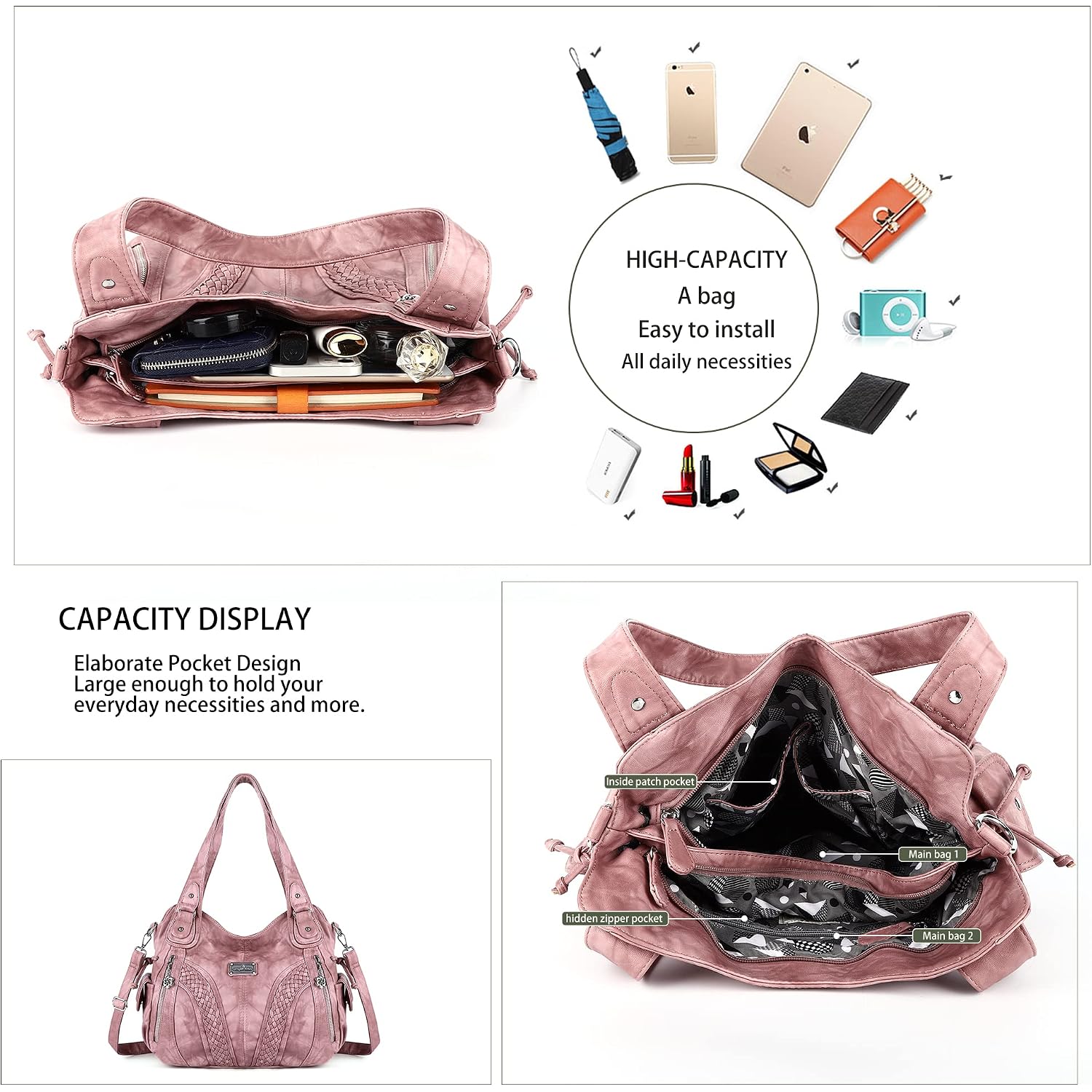 Purses And Handbags Women Fashion Tote Bag Shoulder Bags Top Handle Satchel Purses Washed Synthetic Leather Handbag