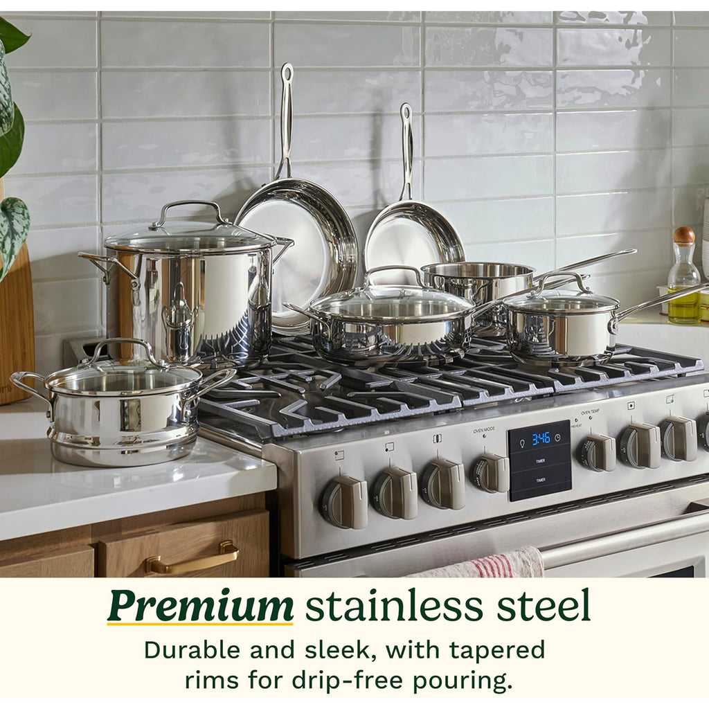 Cuisinart Chef’s Classic 11-Piece Stainless Steel Pots and Pans Set, Cookware Set Compatible with Induction, Electric, Gas Cooktops, Aluminum Core for Even Heat, Cool Grip Handles, Dishwasher Safe