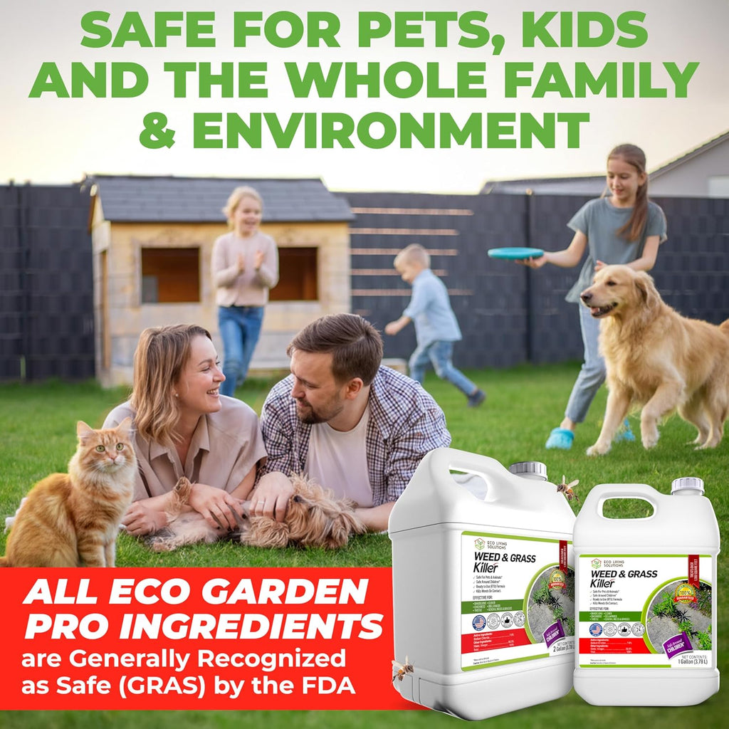 Eco Garden Pro - Organic Vinegar Weed Killer | Kid/Pet Safe | Clover Moss, Green Grass & Poison Ivy Killer For Lawns | Spray Ready Glyphosate Free Herbicide (1 Gallon)