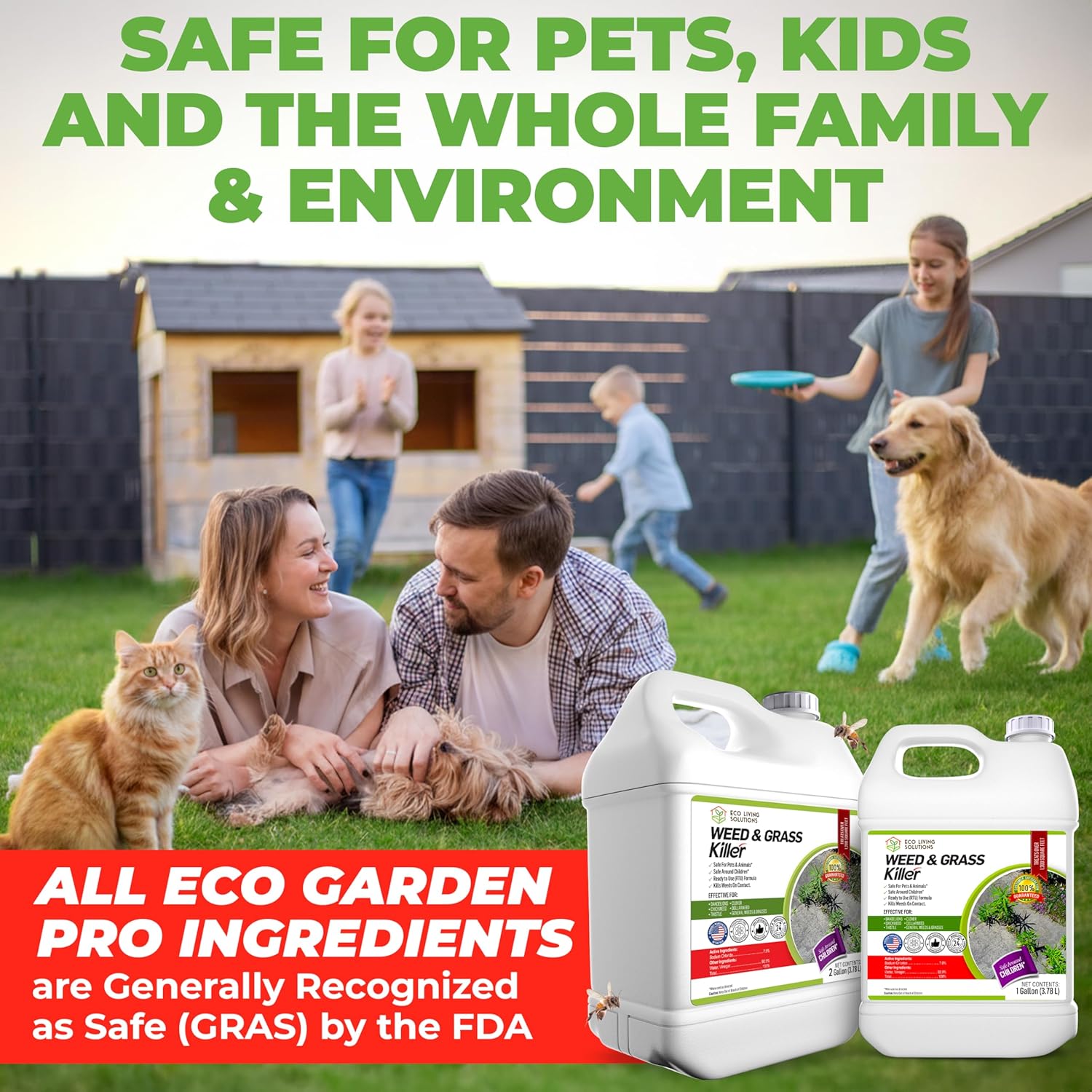 Eco Garden Pro - Organic Vinegar Weed Killer | Kid/Pet Safe | Clover Moss, Green Grass & Poison Ivy Killer For Lawns | Spray Ready Glyphosate Free Herbicide (1 Gallon)