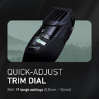 Panasonic Cordless Beard Trimmer for Men with Precision Dial, 19 Adjustable Length Settings, Rechargeable Battery, Washable - ER-GB42-K (Black)