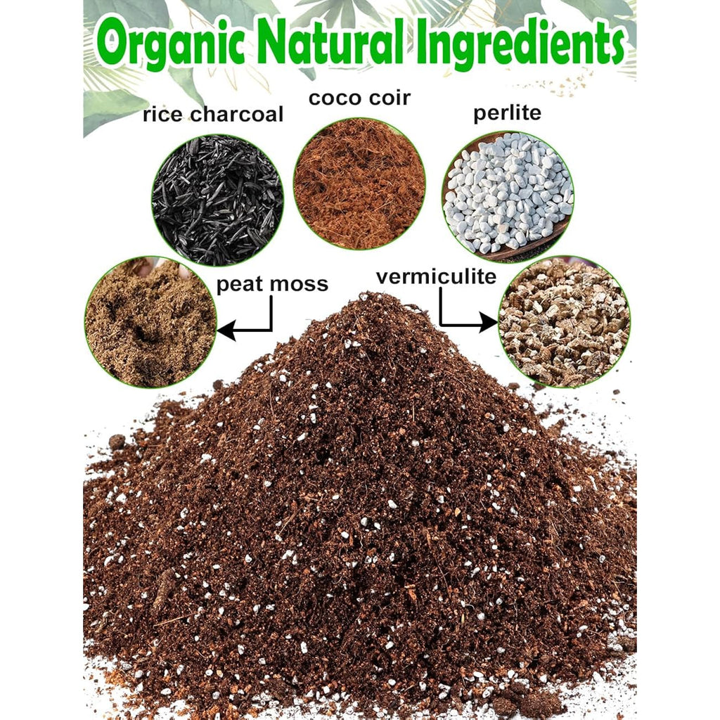 Potting Soil For All Indoor Houseplants, Contains Perlite, Peat Moss, Coco Coir And Rice Charcoal, Well Draining Potting Mix Light, Aerated Texture For Healthy Plant Roots And Fast Growth 1Qt