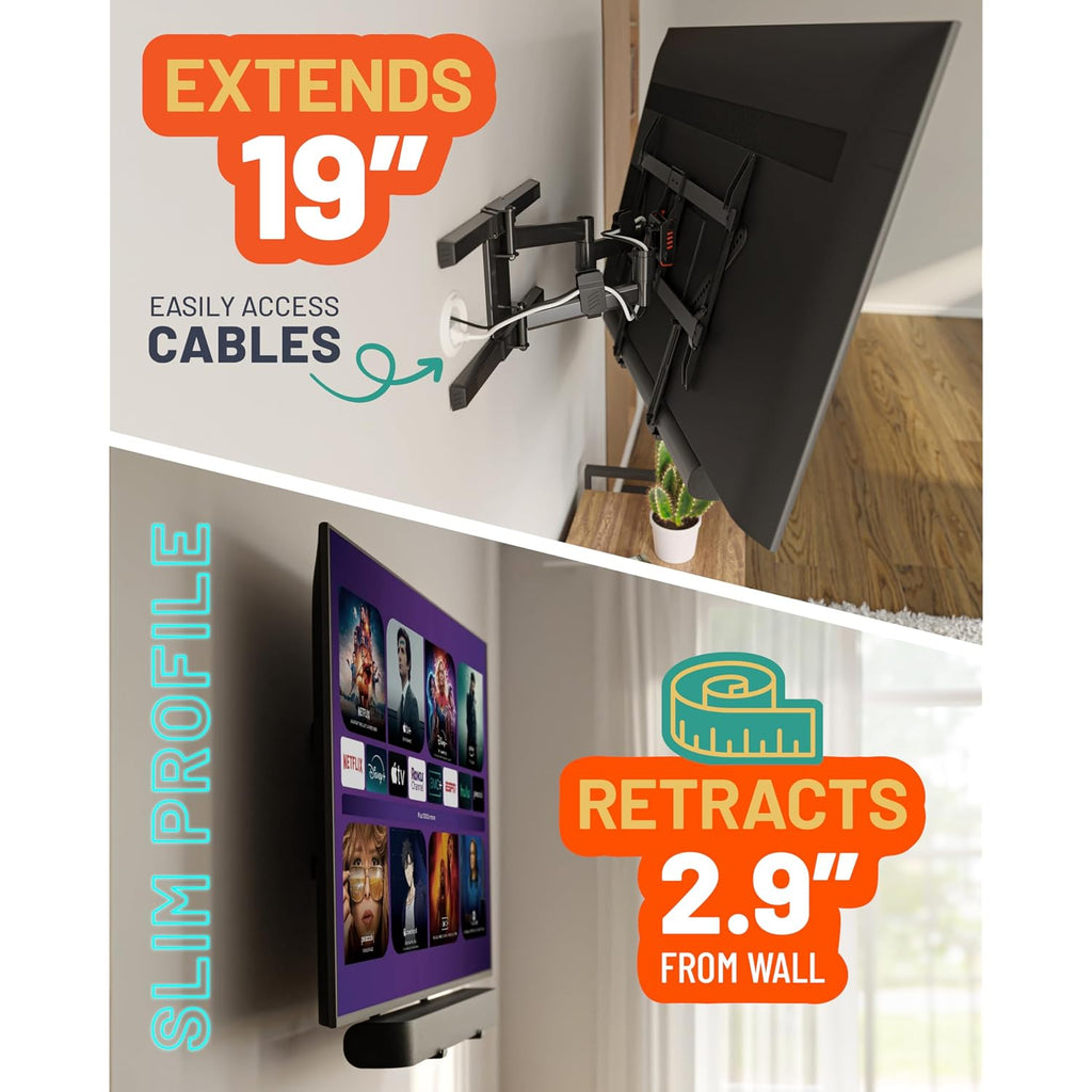 Echogear Full Motion Articulating Tv Wall Mount Bracket For Tvs Up To 82" - Smooth Extension, Swivel, & Tilt - Wall Template For Easy Install - Centers & Levels After Mounting Plus Hides Your Cables