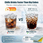 Mini Ice Cube Trays For Freezer With Lid, 0.55" Pebble Ice | 2 Trays-Blue, With Ice Box & Scoop. For Iced Coffee, Bottles, Juice & Everyday Drinks, Easy Twist Release, Stackable