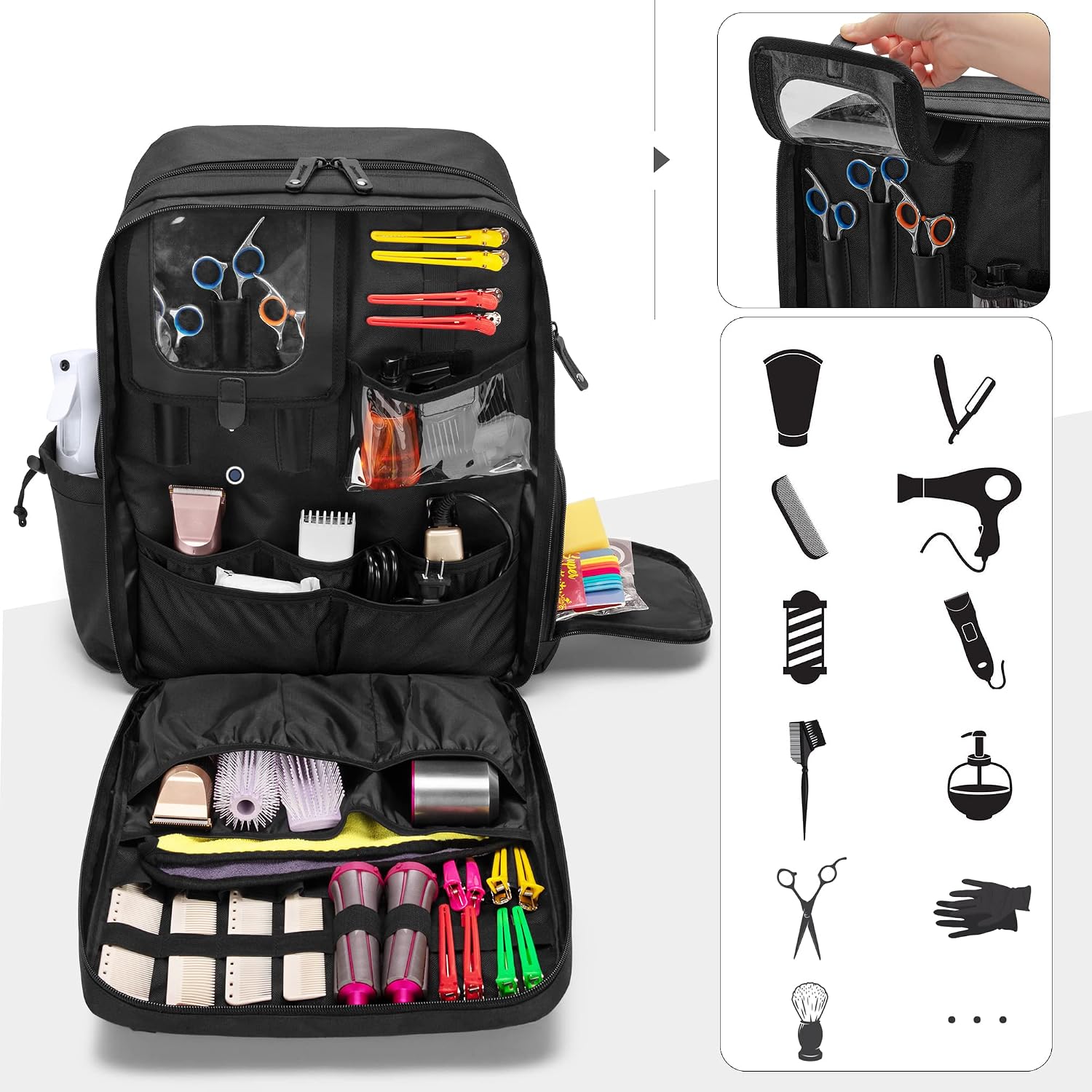 Large Capacity Barber Case, Travel Hairdresser Bag Holds Various Hair Cutting Tools, Black