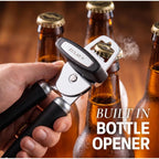 Zulay Kitchen Heavy Duty Stainless Steel Can Opener Manual With Bottle Opener - Rust Proof Manual Can Opener With Turn Knob & Comfy Soft Grip Handles - Black