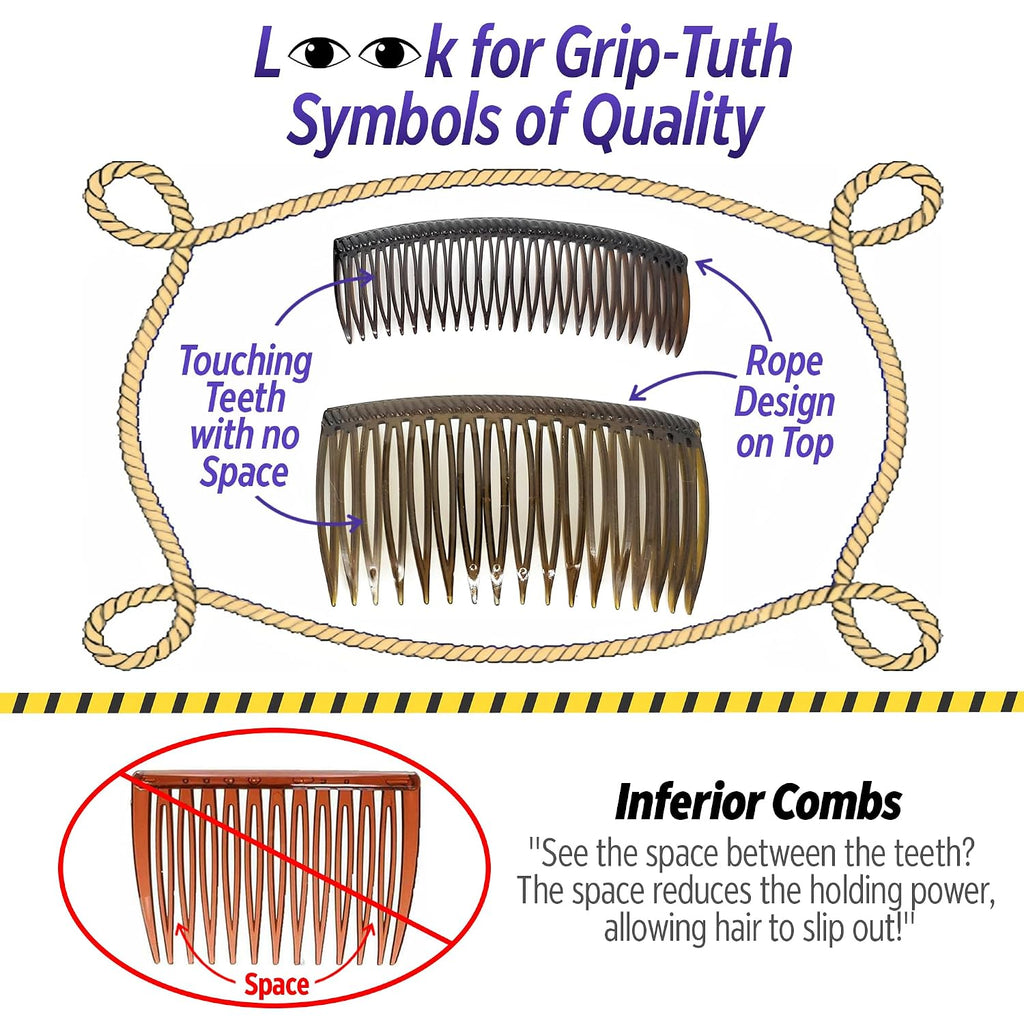 Good Hair Days Grip-Tuth Combs 40415 Set Of 2, Tortoise Shell Color 2 3/4" Wide