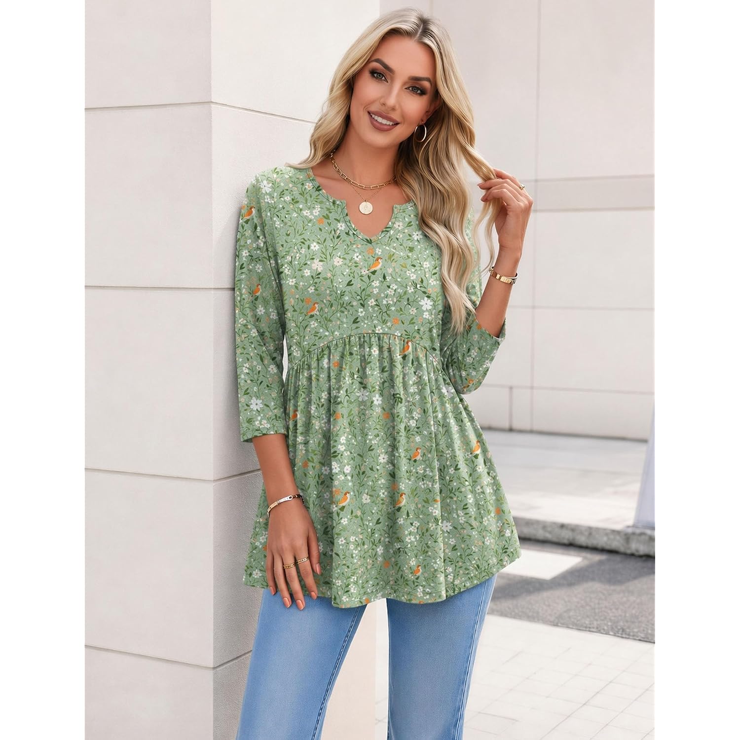 Zeagoo 3/4 Length Sleeve Womens Tops 2026 Blouses For Women Dressy Casual Fashion Clothing V Neck T-Shirts Summer Outfits