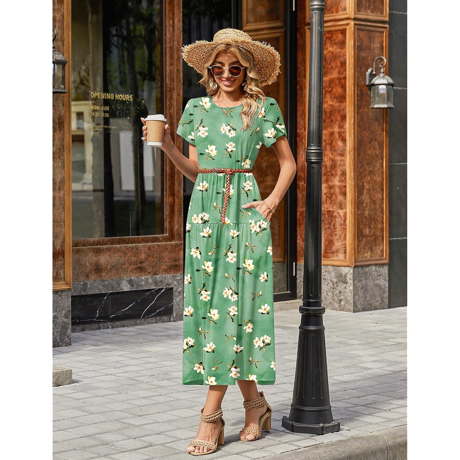 Zeagoo Summer Dresses For Women 2026 Maxi Bohemian Floral Short Sleeve Long Dress Casual Flowy Tired Beach Sundress