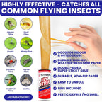 Fly Strips Indoor Sticky Hanging 24Pk With Pins. Non Toxic Outdoor Fly Trap Indoor For Home. Flies Tape Paper Trap Ribbon Roll For House Gnat Fruit And Housefly. Bug Catchers For Inside Home Flypaper.