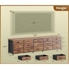 Huuger 78.7 Inch Long Dresser For Bedroom, 15 Drawer Fabric Dresser For Closet, Large Tv Stand For 65, 75, 85 Inch Tv, Wide Chest Of Drawer With Storage, 78.7" W X 12.9" D X 26.7" H, Rustic Brown
