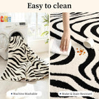 5×7 Ft Area Rugs For Living Room: Modern Washable Rug - Abstract Black And Cream White Rug For Bedroom Dining Room Office Playroom Nursery Home Decor - Nonslip Non-Shedding Striped Rugs