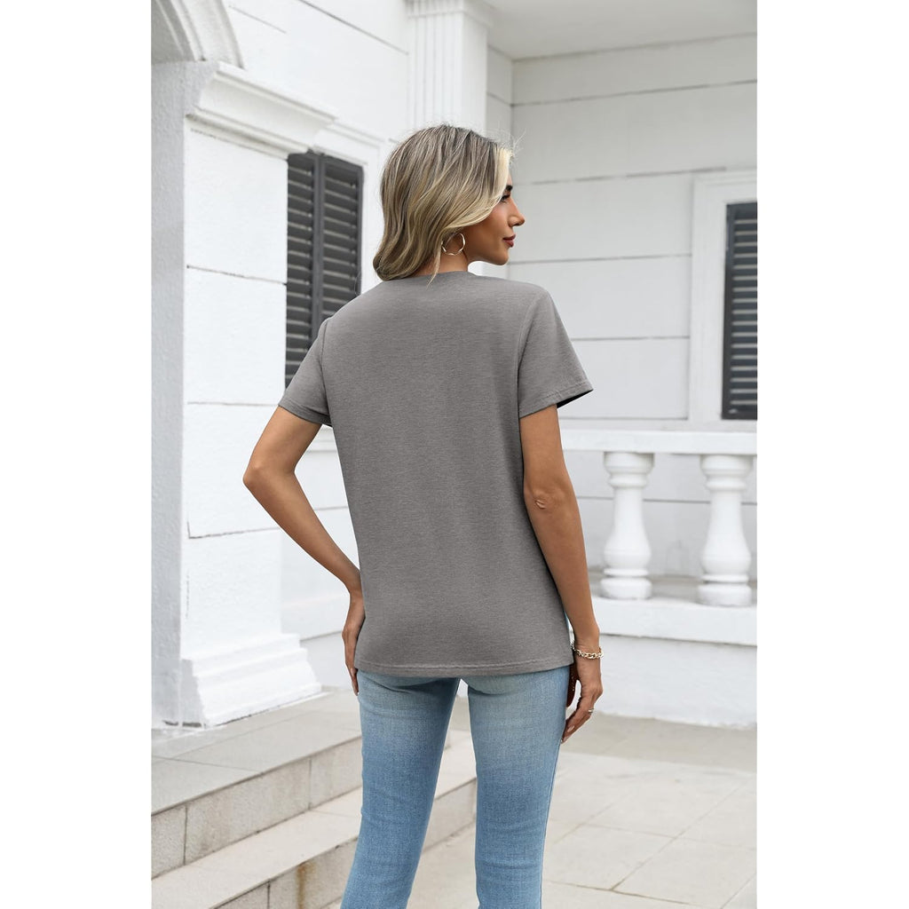 Zeagoo Womens Tops Summer Casual Short Sleeve Tshirts Business Basic Spring V-Neck Shirts Outfits S-3XL