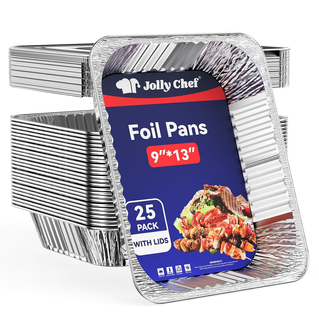 9X13 Aluminum Pans With Lids (25 Pack)- Disposable Foil Food Containers With Lids For Cooking, Heating, Storing, Prepping Food- Thanksgiving, Christmas, Parties