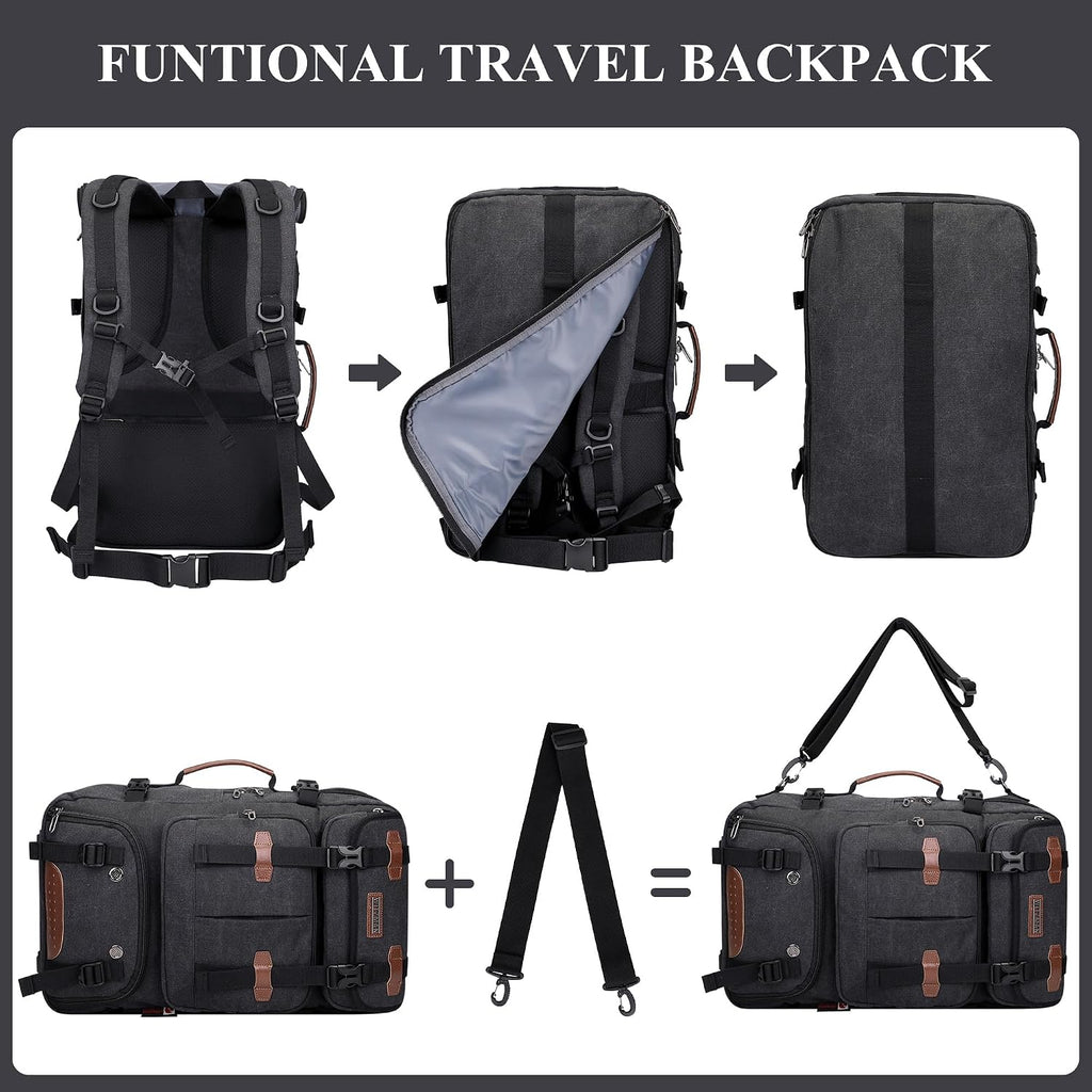 Witzman Travel Backpack For Men 40L Large Carry-On Airline Approved | Canvas 3 In 1 Duffle Luggage Bag Fits 16“ Laptop, Shoe Compartment, For Weekend Getaway, Overnight Trip