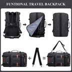 Witzman Travel Backpack For Men 40L Large Carry-On Airline Approved | Canvas 3 In 1 Duffle Luggage Bag Fits 16“ Laptop, Shoe Compartment, For Weekend Getaway, Overnight Trip
