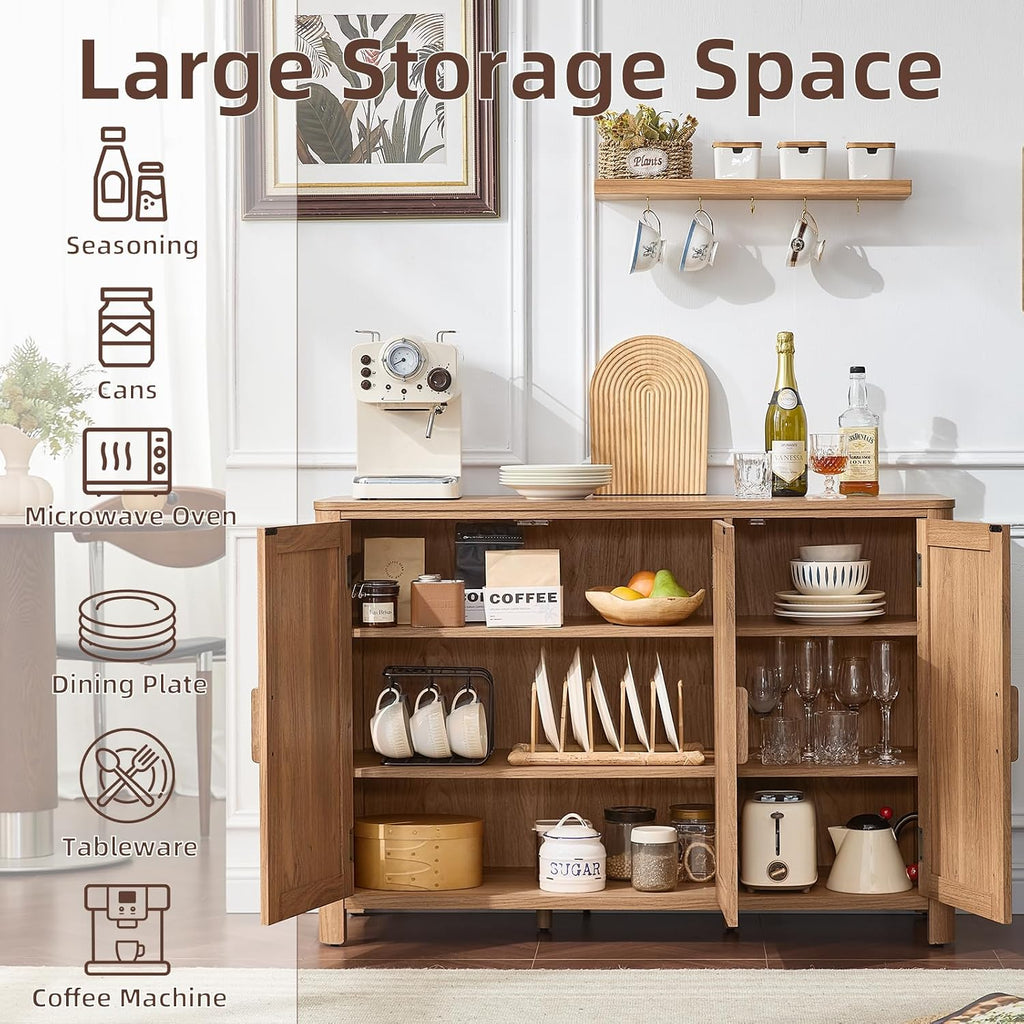 Joaxswe Sideboard Buffet Cabinet With Storage, 46" Arc-Shaped Credenza With 3 Doors & Adjustable Shelves, Mid Century Modern Coffee Bar Cabinet For Kitchen, Living Room, Entryway, Darkwood
