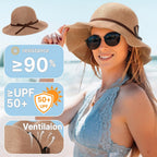 Sun Beach Hats For Women, Summer Sun Protection Upf 50+ Uv Wide Brim Woven Hat Foldable Packable Knitted Cap
