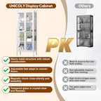 Display Cabinet With Glass Doors, Glass Display Cabinet 4-Tier, Metal Curio Display Cabinet With Tempered Glass Doors For Living Room, Plant, Display Shelf, Assembly Required, White