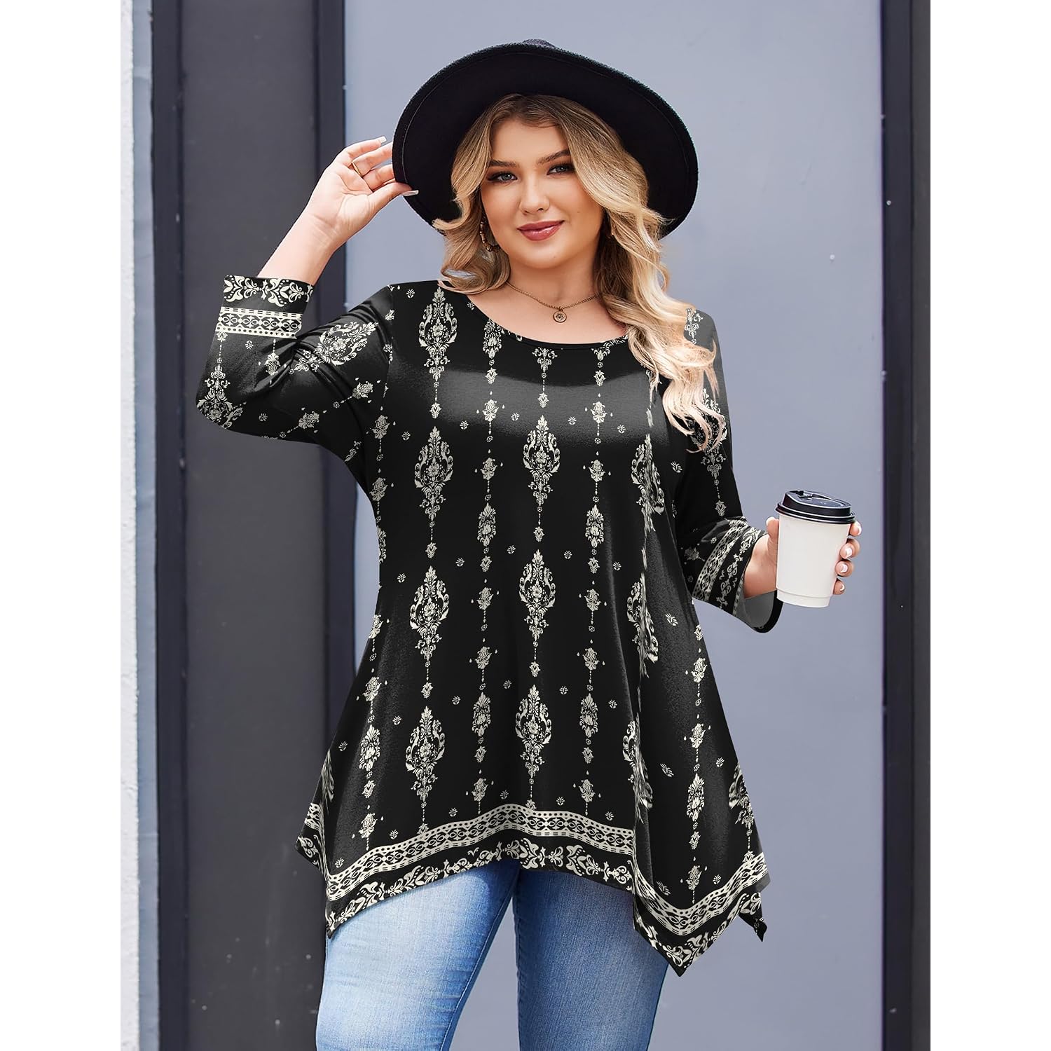 IN'VOLAND Plus Size Tops for Women 3/4 Sleeve Shirts Tunic Tops to Wear with Leggings Loose Fit Summer Fall Clothes