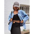 Women'S Oversized Vintage Denim Jacket Long Sleeve Boyfriend Coat