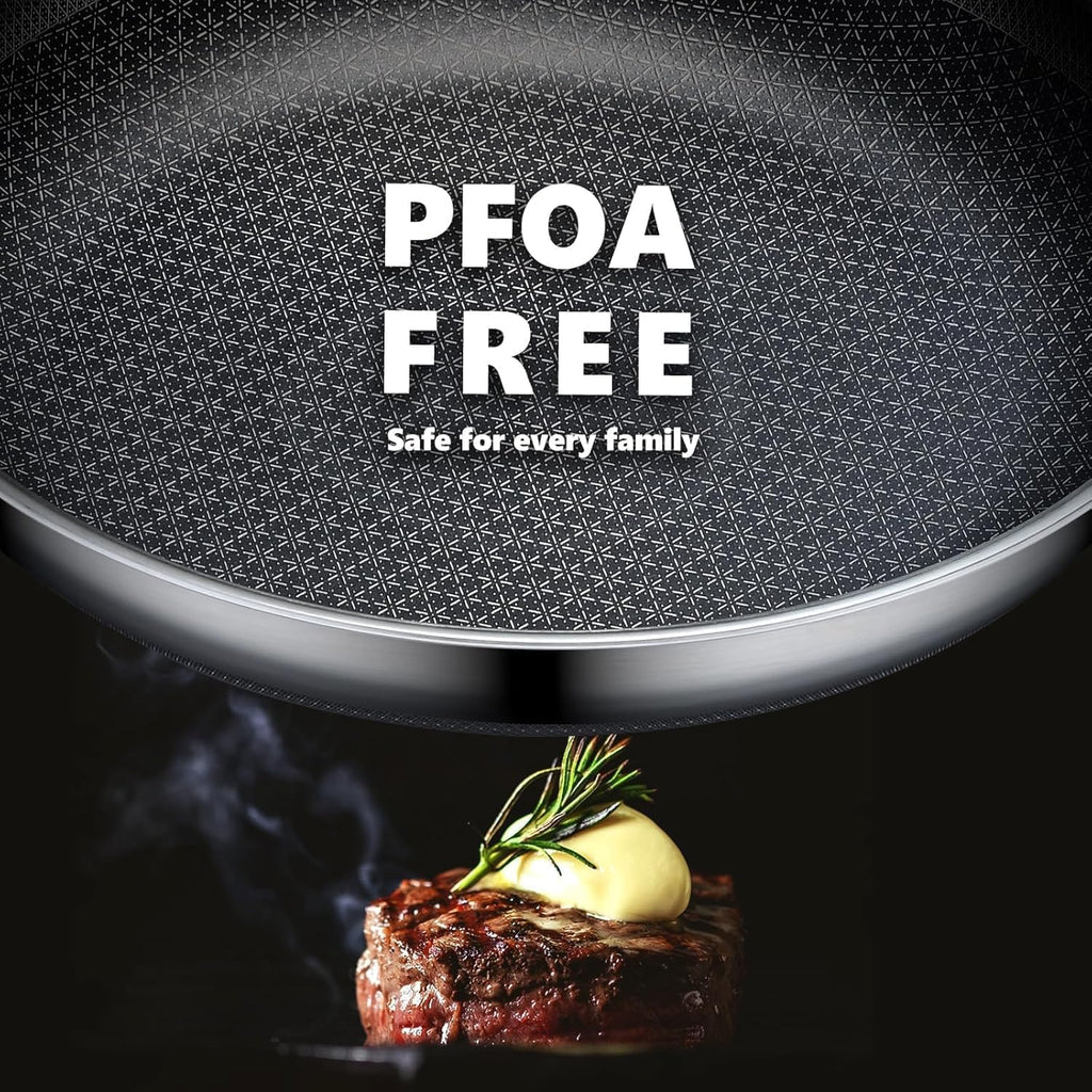 OATOFP Non Stick Frying Pans 12 inch, Hybrid Improved Version Frying Pans Nonstick with Lid,non stick Stainless Steel Skillets, Dishwasher and Oven-Safe Chef Pan, PFOA Free Cookware upgraded design