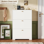Nicetree Shoe Cabinet with 3 Flip Drawers, Narrow Shoe Organizer Cabinet, Freestanding Shoe Rack Cabinet, Morden Shoe Storage Cabinet for Entryway, Hallway, Foryer, White
