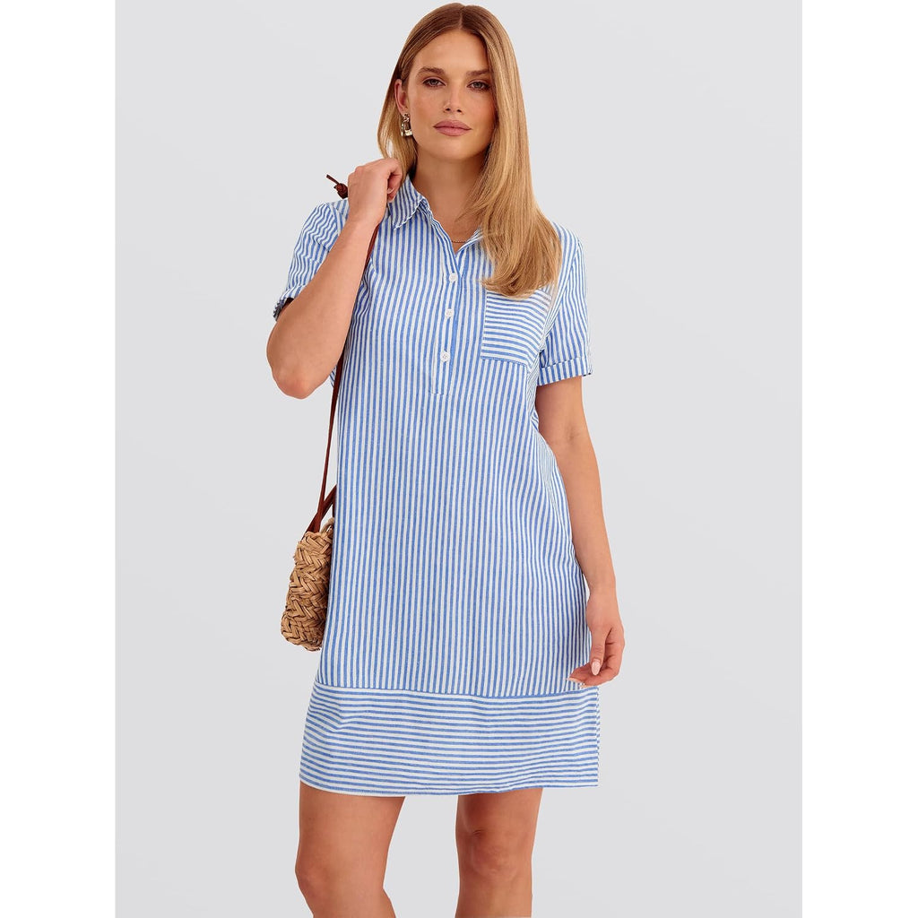 Anrabess Womens Summer Shirt Dresses | Lightweight Breathable, Short Sleeve Button Polo Collar T-Shirt Dress, Daily Beach Work Outfits, Spring Fall Clothes