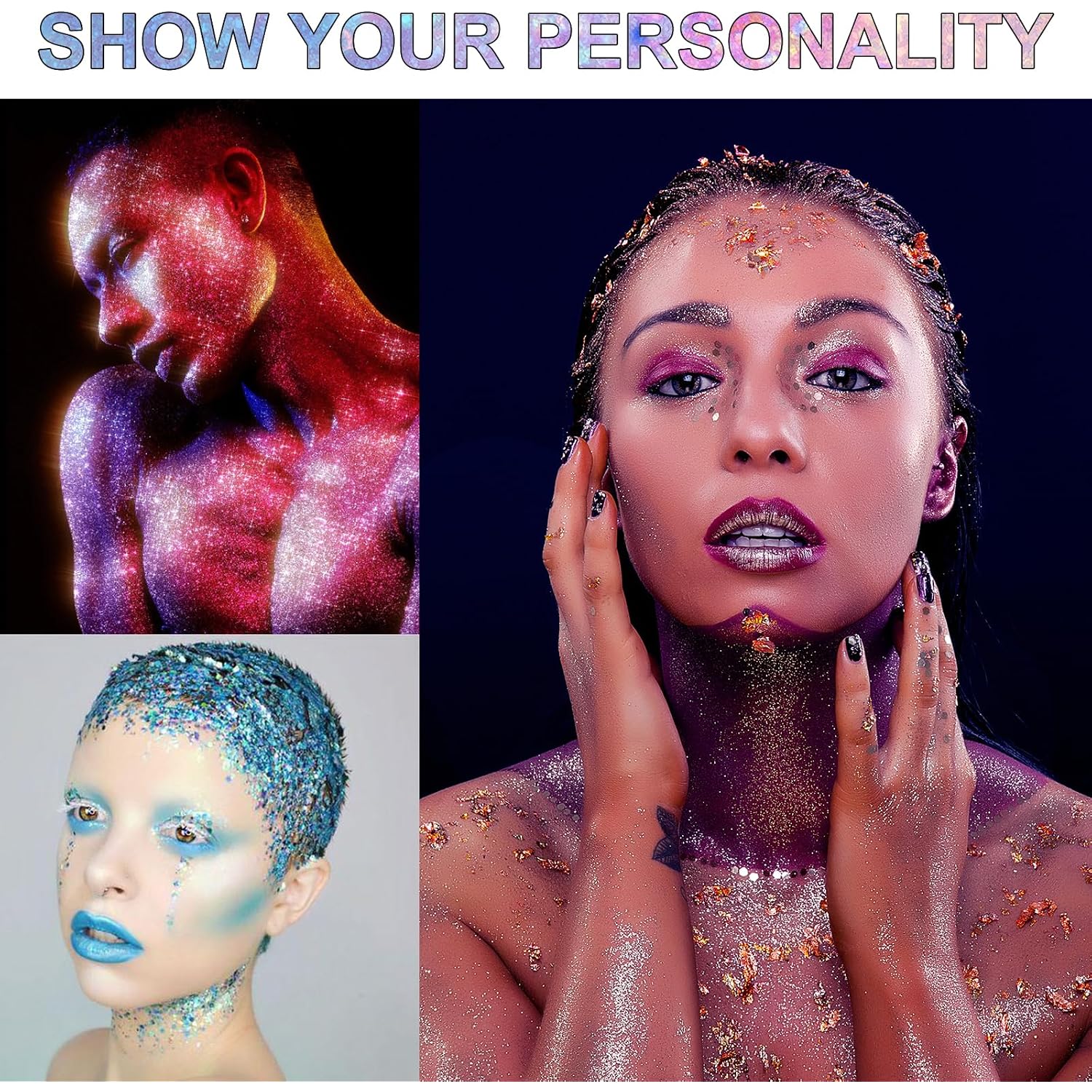 Body Glitter Gel, 6 Colors Body Face Glitter Gel Set For Skin & Hair, Shimmer Liquid Eyeshadow Festival Glitter Makeup, Sparkles Rave Accessories For Holiday, Concerts, Party, Mermaid Series Set