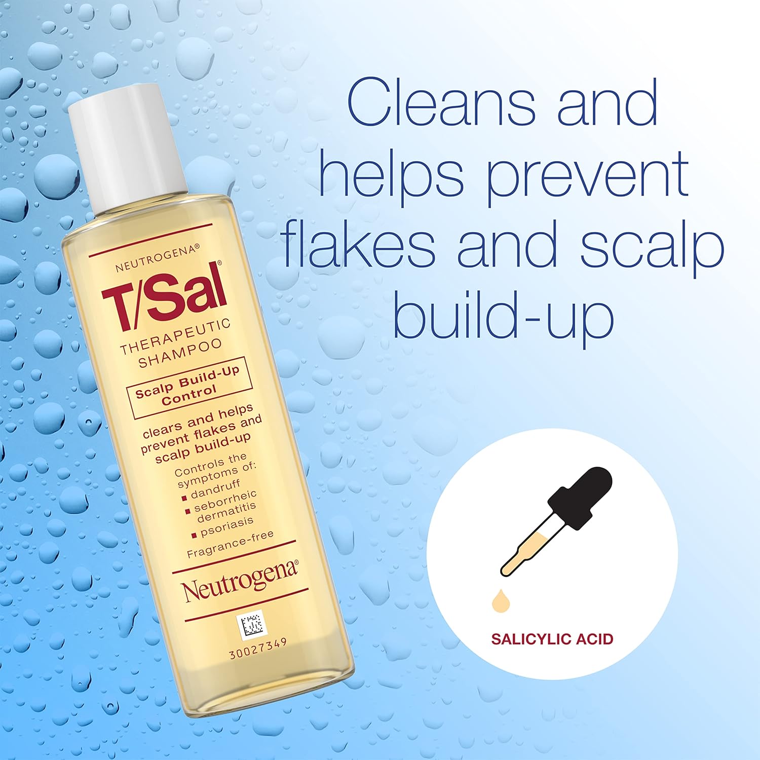 Neutrogena T/Sal Therapeutic Dandruff Shampoo, Scalp Build-Up Control, 3% Salicylic Acid,Psoriasis Treatment, Seborrheic Dermatitis Shampoo, Clears Flakes, Fragrance Free, 4.5 fl oz