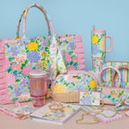 Lilly Pulitzer Ruffle Tote Bag, Cotton Canvas Shoulder Tote with Ruffle Detail, Flat Base, Durable Straps, Large Carryall for Travel & Everyday Use (Lilly Garden Home)